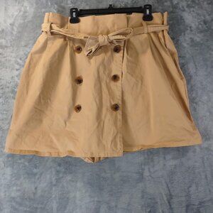 Eloquii Women's 14 Brown Belted Button-Front A-Line Skort Sophisticated‎ Casual